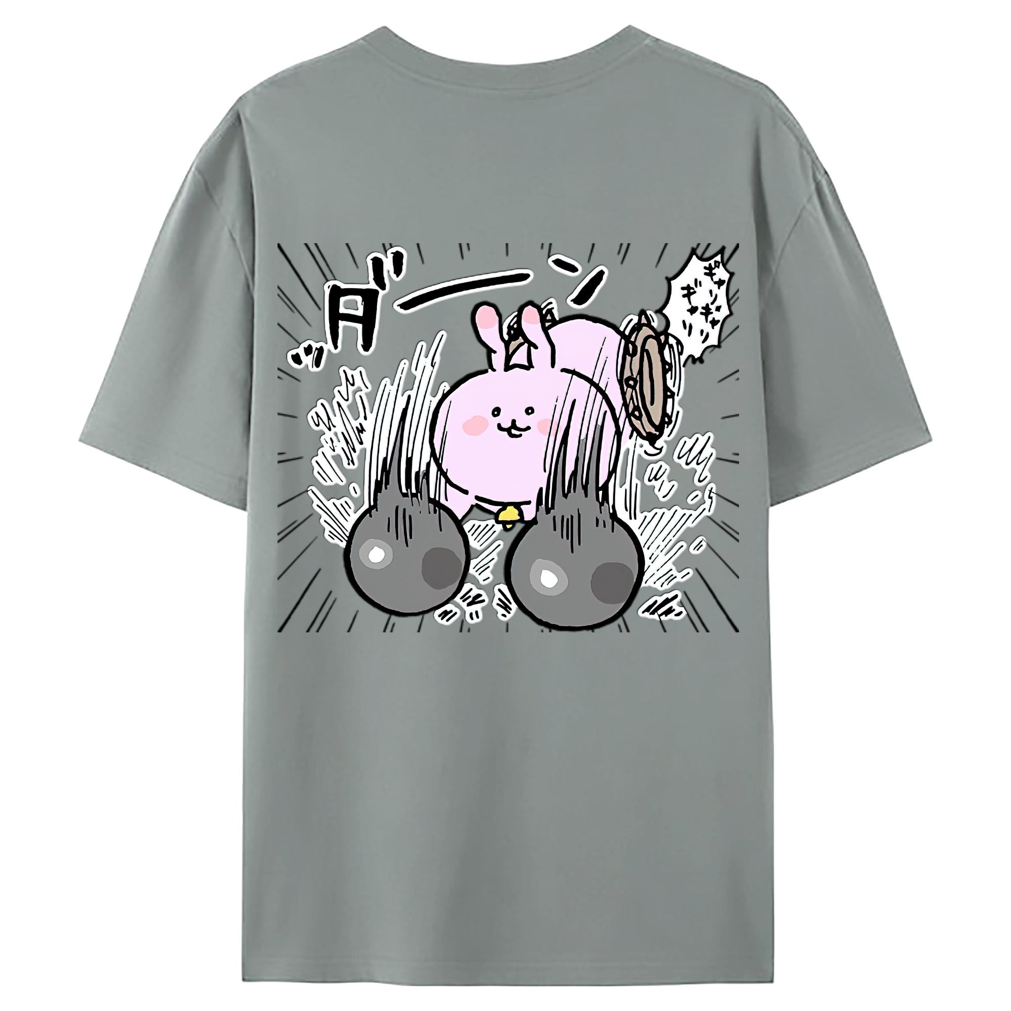 （画像用） ちいかわ うさぎ Chii-kawa usagi 綿100％ メンズ半袖Tシャツ（バックプリント） 通気性